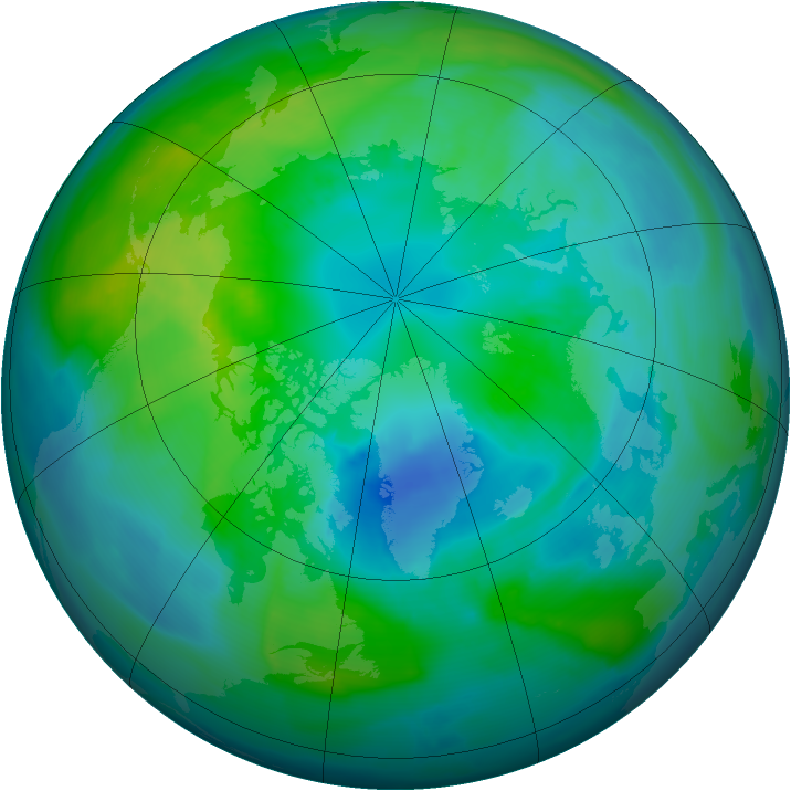 Arctic ozone map for 09 October 2010